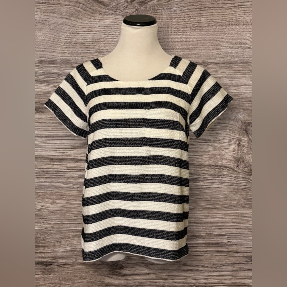 EUC Merona Black & Cream Striped Short Sleeve Top Size S